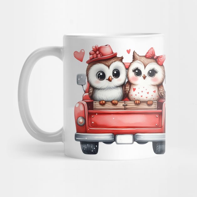 Valentine Owl Couple Sitting On Truck by Chromatic Fusion Studio